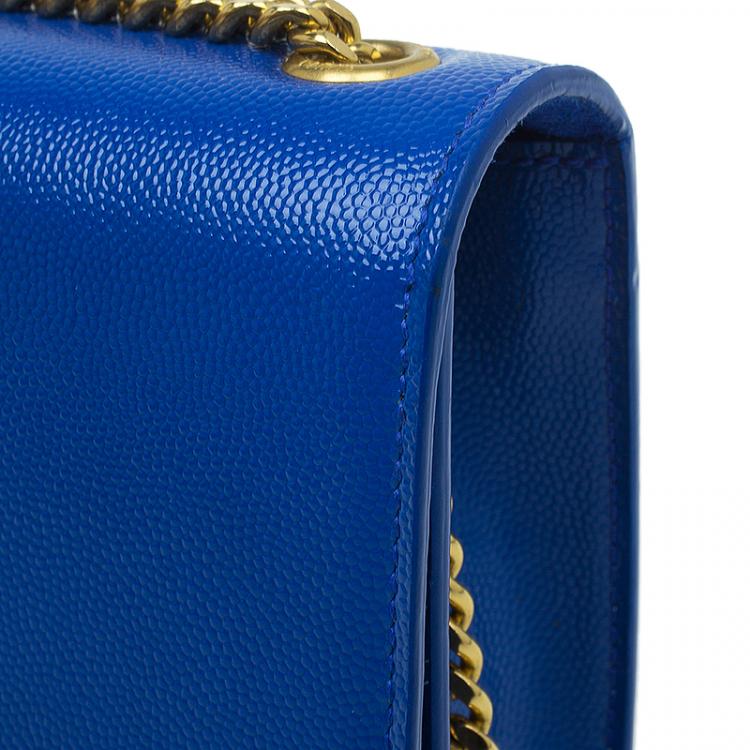 Pre Owned Saint Laurent Paris Blue Grain Patent Leather Small Crossbody Bag
