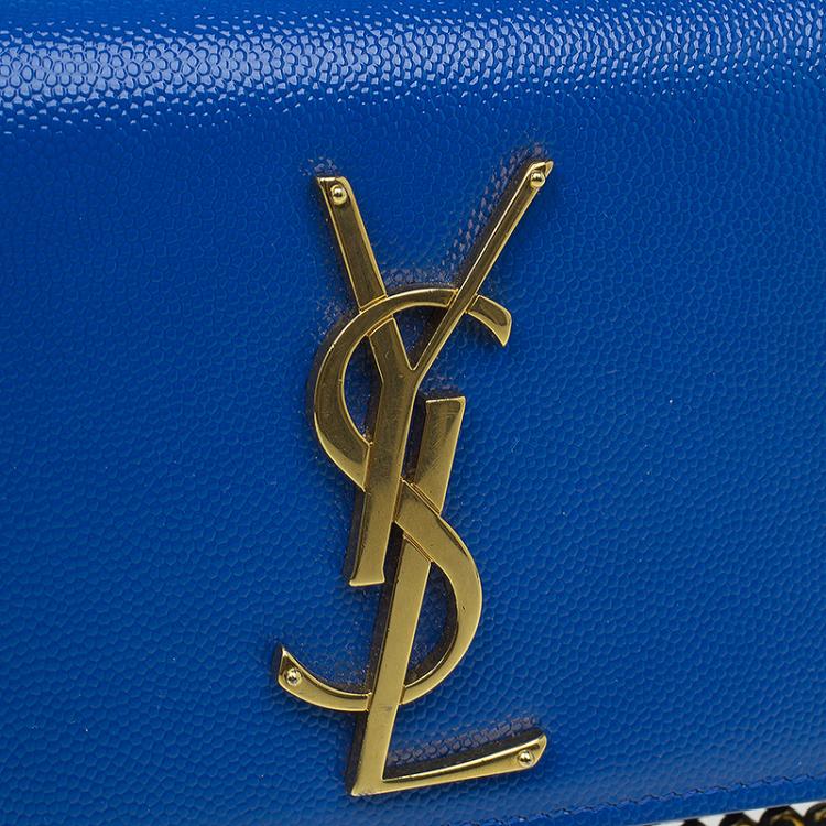 Pre Owned Saint Laurent Paris Blue Grain Patent Leather Small Crossbody Bag