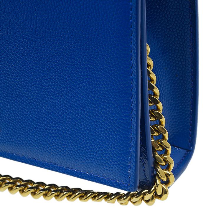 Pre Owned Saint Laurent Paris Blue Grain Patent Leather Small Crossbody Bag
