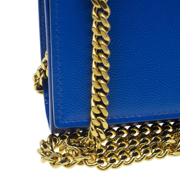 Pre Owned Saint Laurent Paris Blue Grain Patent Leather Small Crossbody Bag