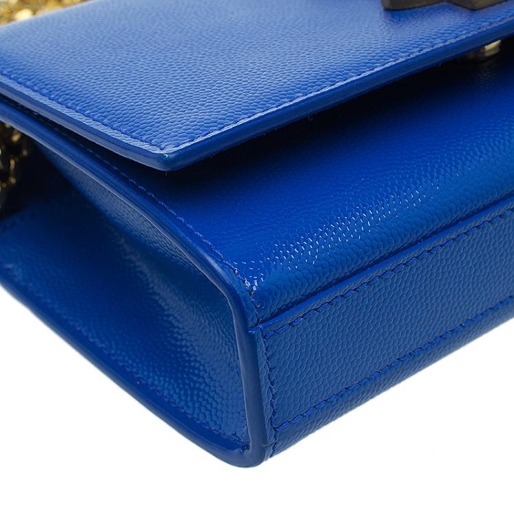 Pre Owned Saint Laurent Paris Blue Grain Patent Leather Small Crossbody Bag