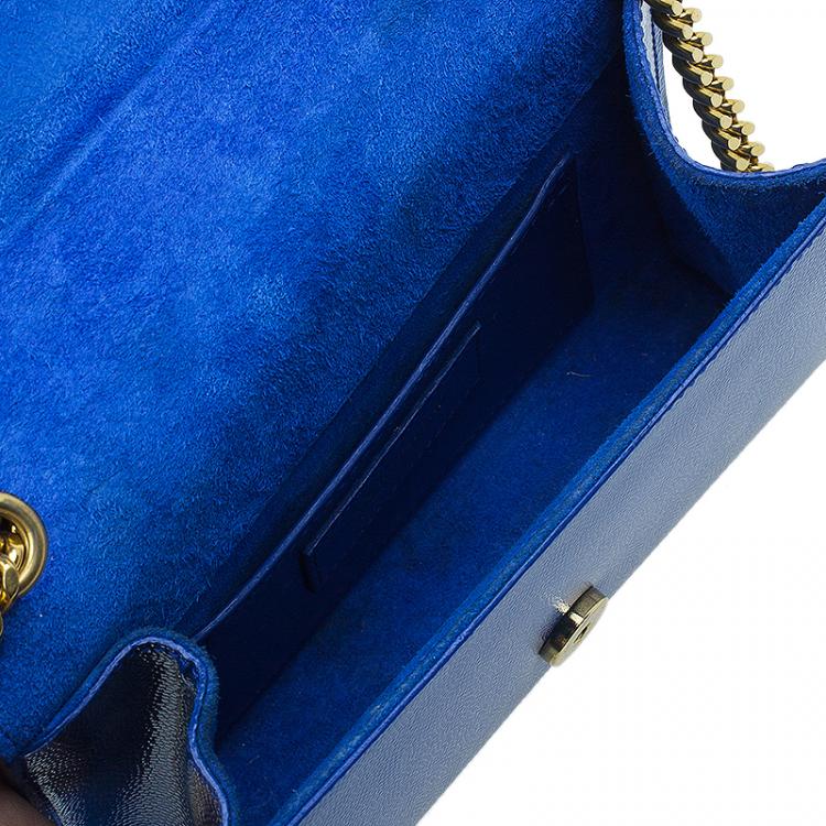 Pre Owned Saint Laurent Paris Blue Grain Patent Leather Small Crossbody Bag