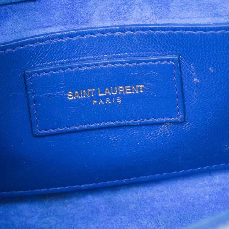 Pre Owned Saint Laurent Paris Blue Grain Patent Leather Small Crossbody Bag