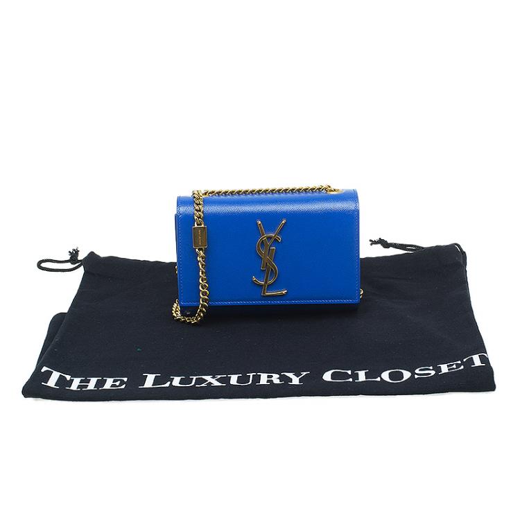 Pre Owned Saint Laurent Paris Blue Grain Patent Leather Small Crossbody Bag
