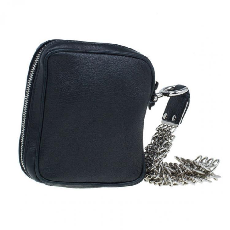 Pre Owned Saint Laurent Paris Black Leather Chain Wristlet