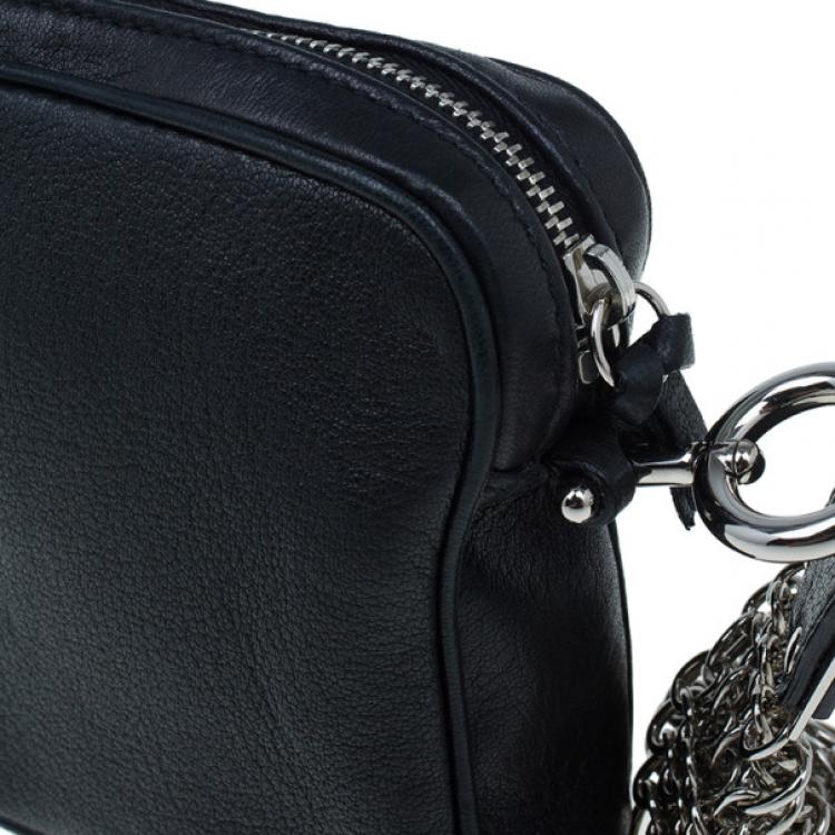 Pre Owned Saint Laurent Paris Black Leather Chain Wristlet