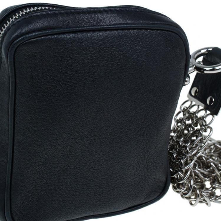 Pre Owned Saint Laurent Paris Black Leather Chain Wristlet