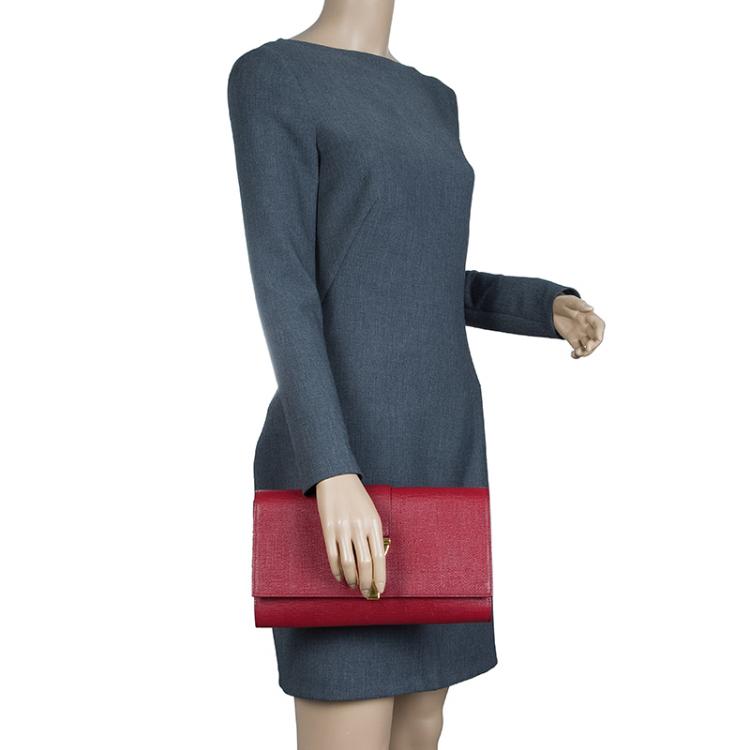 Pre Owned Saint Laurent Paris Red Leather Large Chyc Clutch