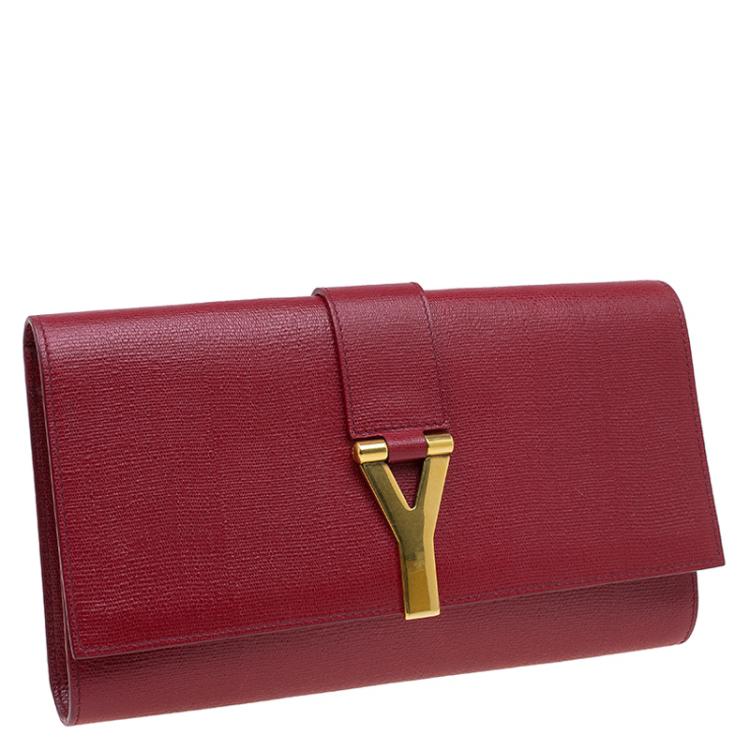 Pre Owned Saint Laurent Paris Red Leather Large Chyc Clutch