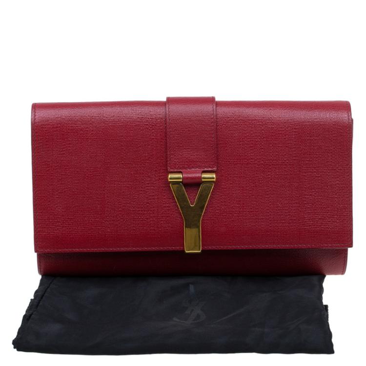 Pre Owned Saint Laurent Paris Red Leather Large Chyc Clutch
