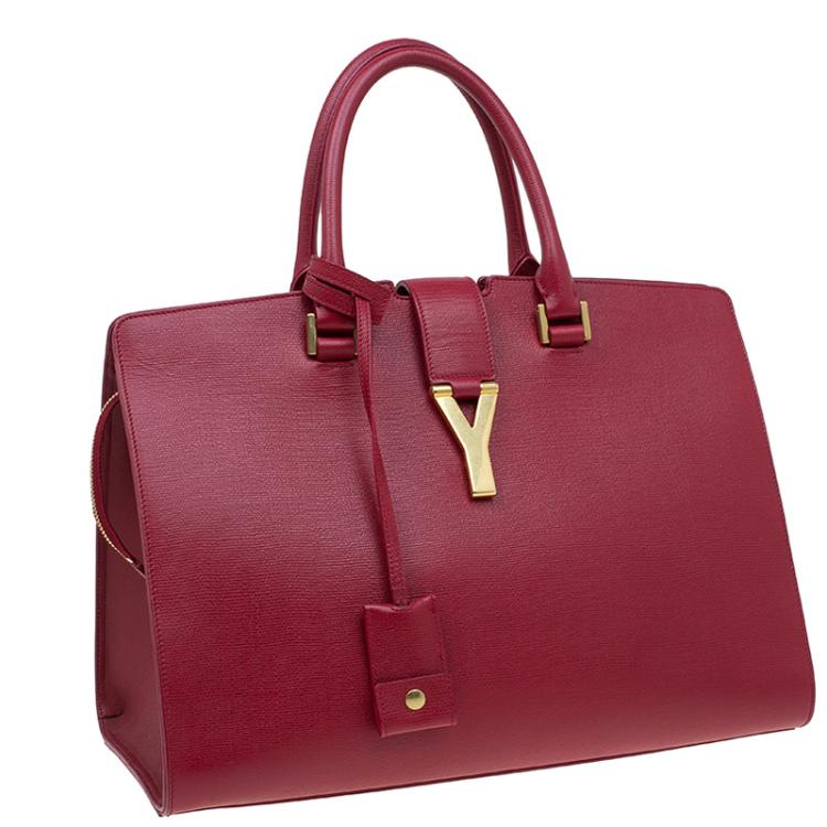 Pre Owned Saint Laurent Paris Red Leather Medium Cabas Chyc Tote