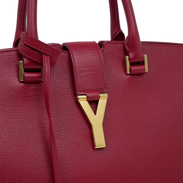 Pre Owned Saint Laurent Paris Red Leather Medium Cabas Chyc Tote