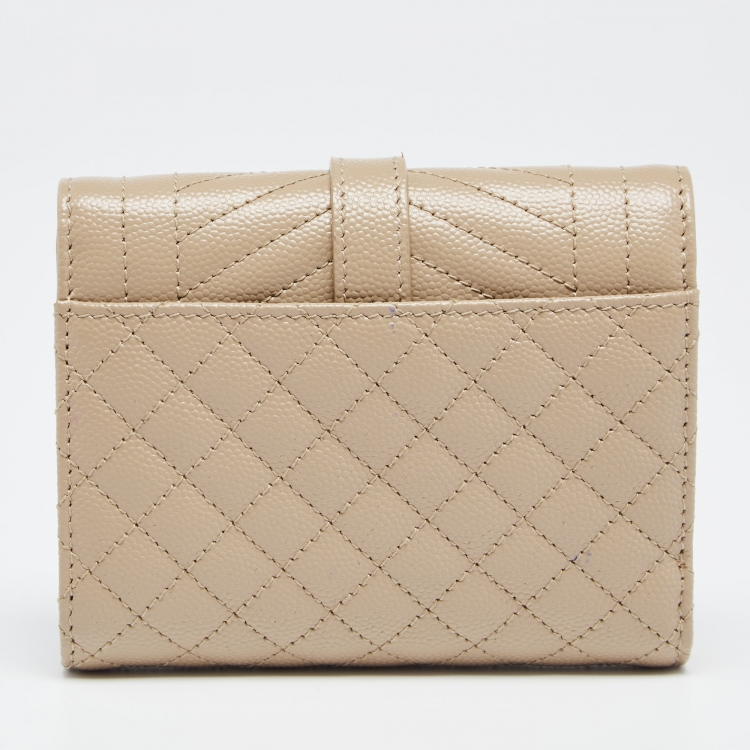مملوكة مسبقًا Saint Laurent Beige Mix Matelassé Grain Leather Envelope Trifold Compact Wallet