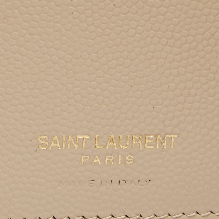 مملوكة مسبقًا Saint Laurent Beige Mix Matelassé Grain Leather Envelope Trifold Compact Wallet
