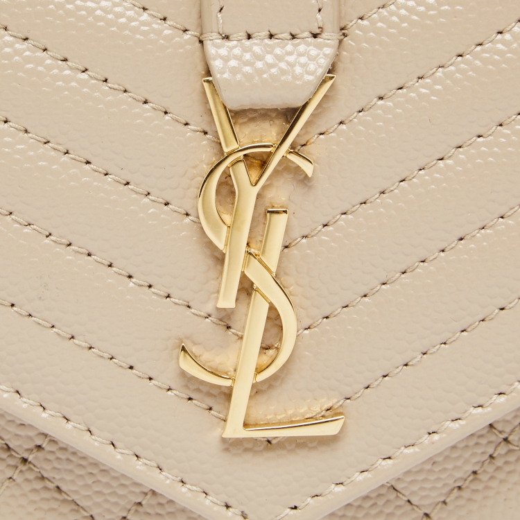 مملوكة مسبقًا Saint Laurent Beige Mix Matelassé Grain Leather Envelope Trifold Compact Wallet