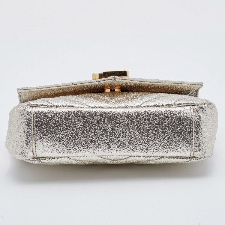 Pre Owned Saint Laurent Metallic Gold Chevron Quilted Leather Monogram Classic Baby Chain Crossbody Bag