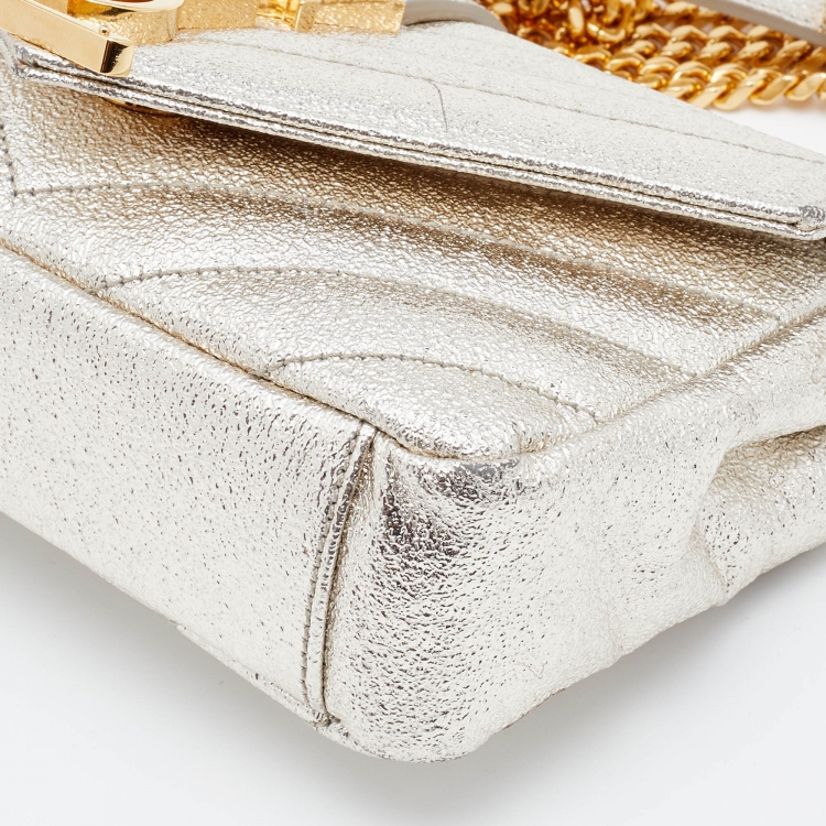 Pre Owned Saint Laurent Metallic Gold Chevron Quilted Leather Monogram Classic Baby Chain Crossbody Bag