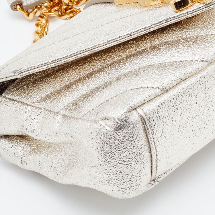 Pre Owned Saint Laurent Metallic Gold Chevron Quilted Leather Monogram Classic Baby Chain Crossbody Bag