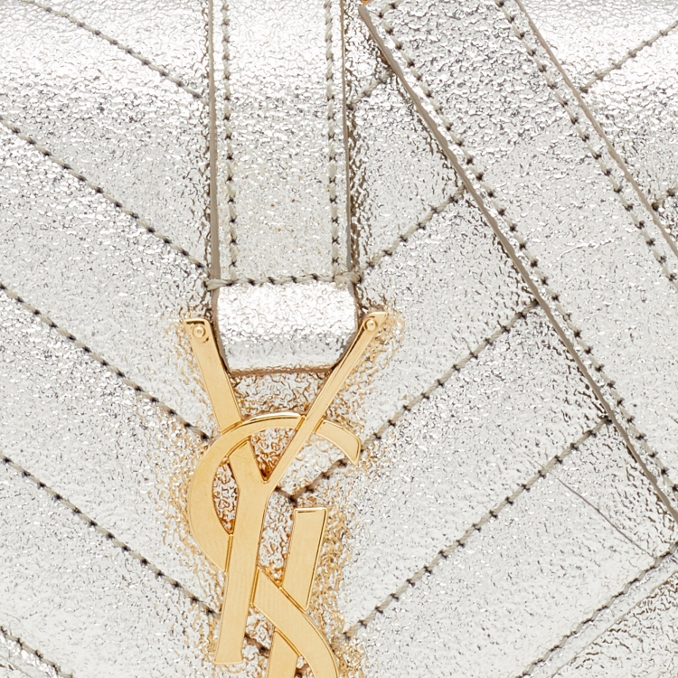 Pre Owned Saint Laurent Metallic Gold Chevron Quilted Leather Monogram Classic Baby Chain Crossbody Bag