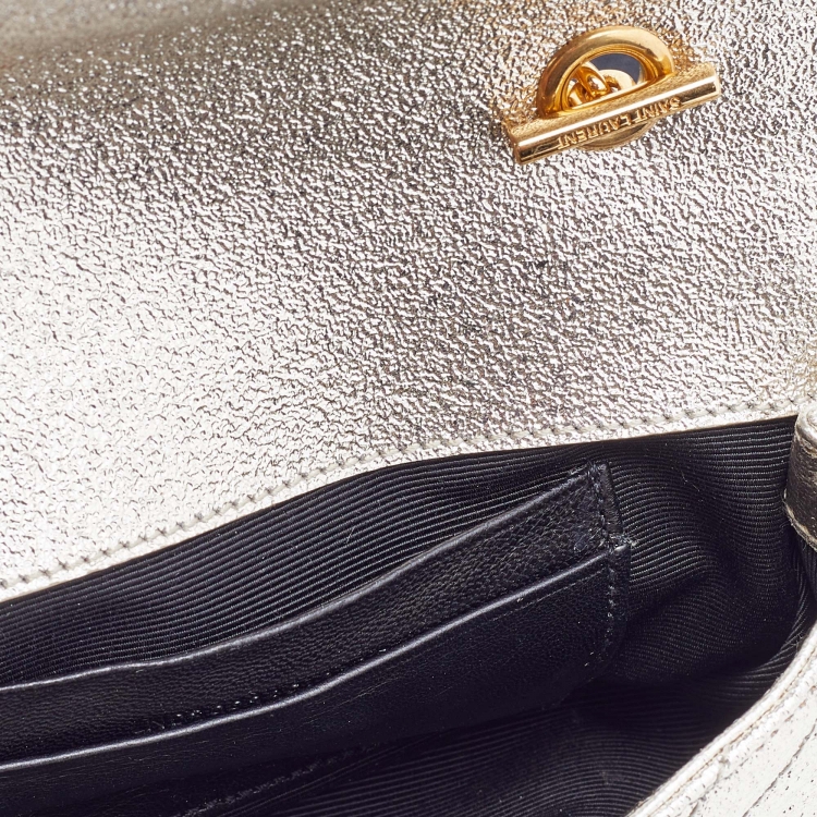 Pre Owned Saint Laurent Metallic Gold Chevron Quilted Leather Monogram Classic Baby Chain Crossbody Bag