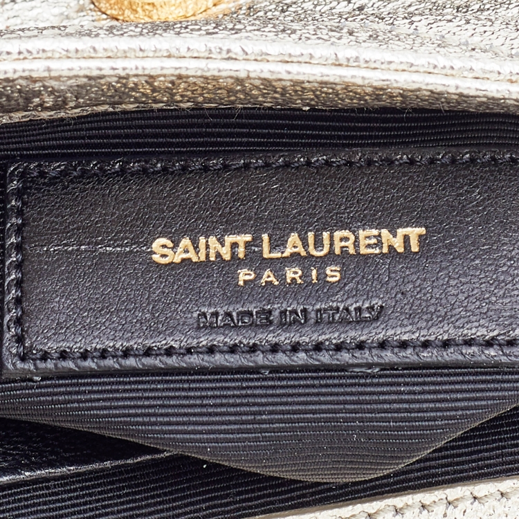 Pre Owned Saint Laurent Metallic Gold Chevron Quilted Leather Monogram Classic Baby Chain Crossbody Bag