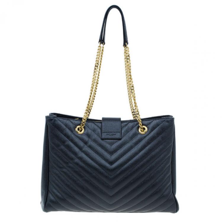 Pre Owned Saint Laurent Paris Black Matelasse Leather Cassandre Shopper Tote