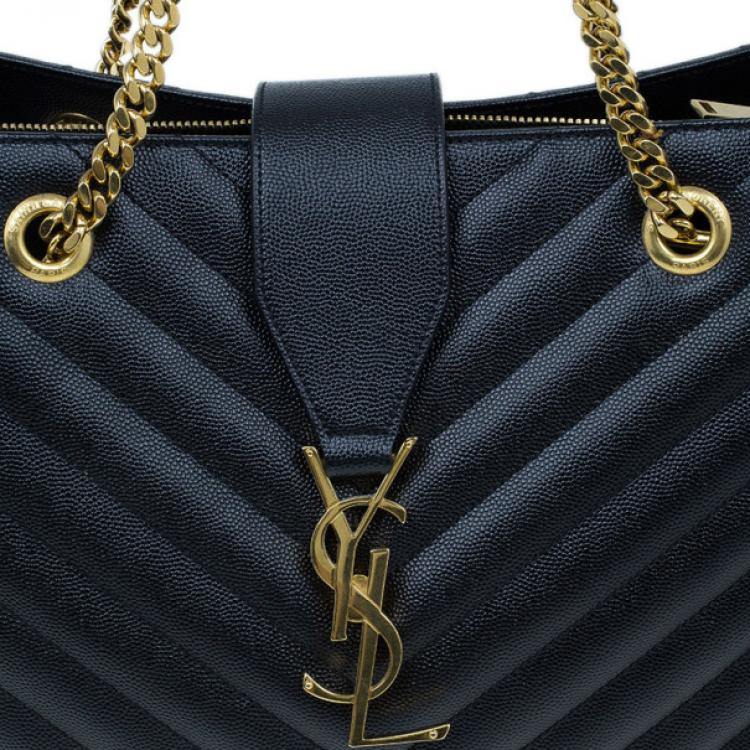 Pre Owned Saint Laurent Paris Black Matelasse Leather Cassandre Shopper Tote