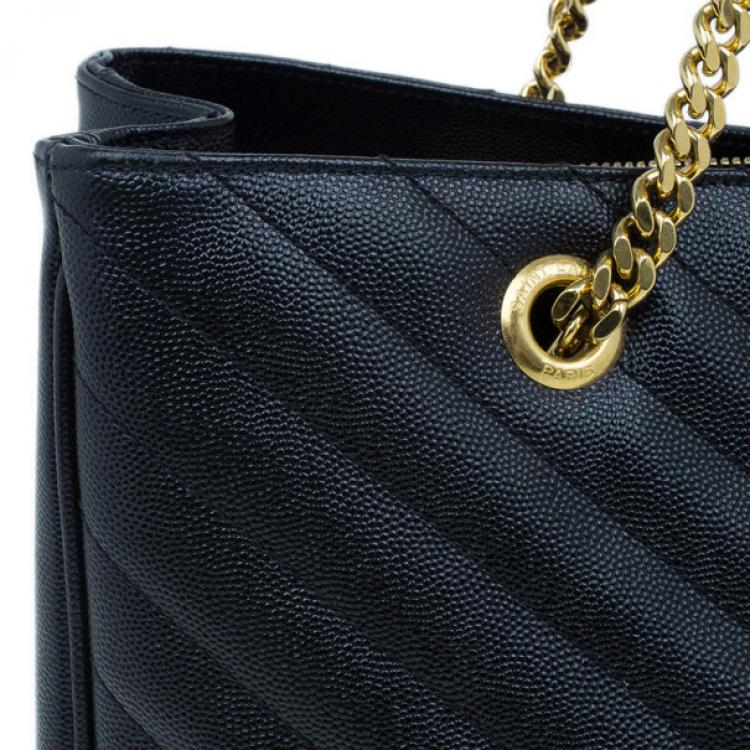 Pre Owned Saint Laurent Paris Black Matelasse Leather Cassandre Shopper Tote