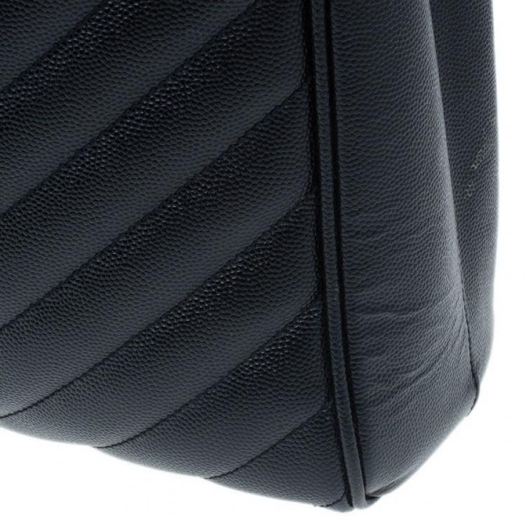 Pre Owned Saint Laurent Paris Black Matelasse Leather Cassandre Shopper Tote