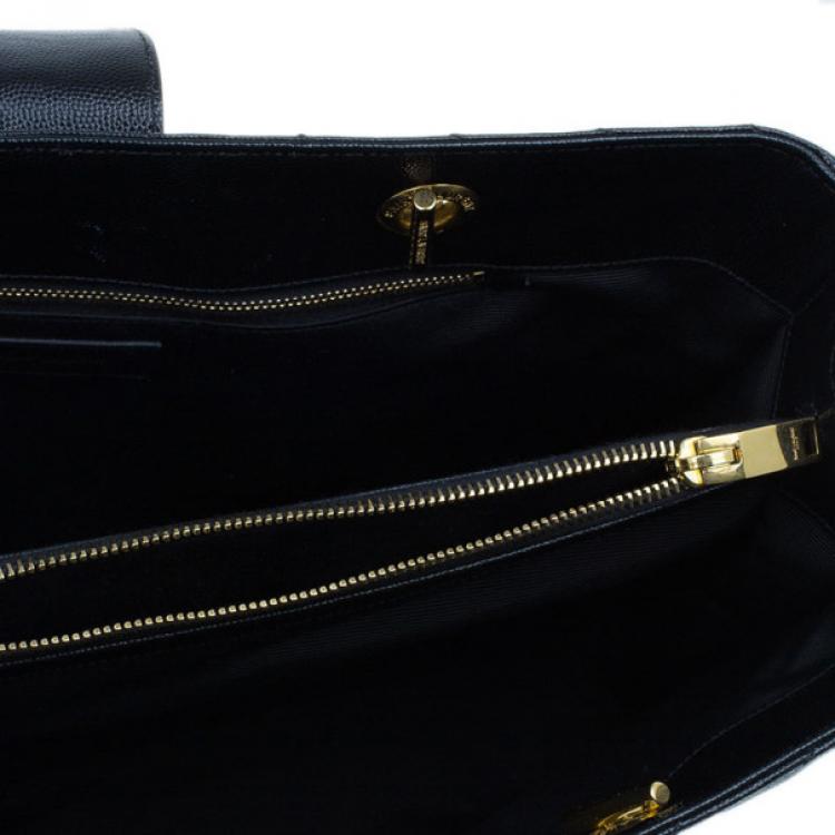 Pre Owned Saint Laurent Paris Black Matelasse Leather Cassandre Shopper Tote