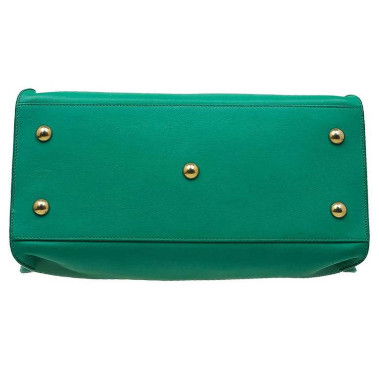 Pre Owned Saint Laurent Paris Green Leather Small Ligne Y Cabas Tote