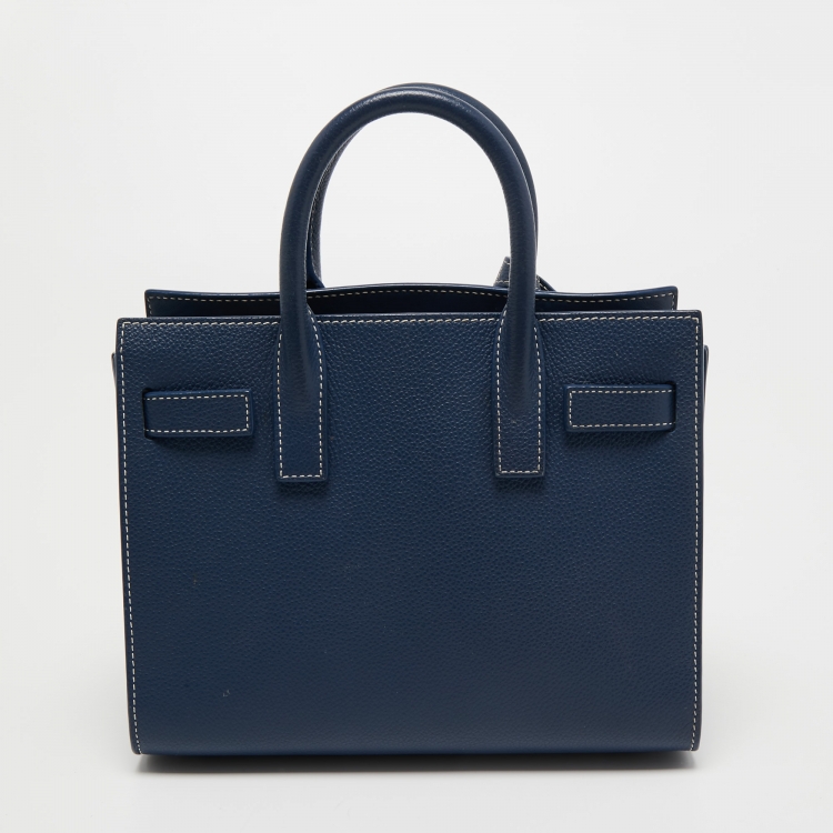 Pre Owned Saint Laurent Navy Blue Leather Nano Classic Sac De Jour Tote