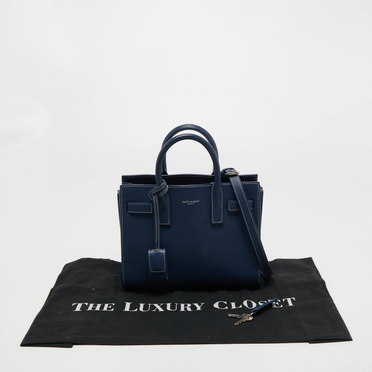 Pre Owned Saint Laurent Navy Blue Leather Nano Classic Sac De Jour Tote