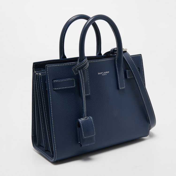 Pre Owned Saint Laurent Navy Blue Leather Nano Classic Sac De Jour Tote
