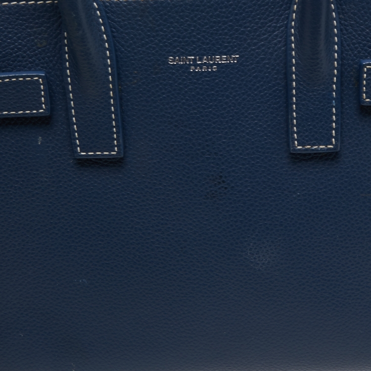 Pre Owned Saint Laurent Navy Blue Leather Nano Classic Sac De Jour Tote