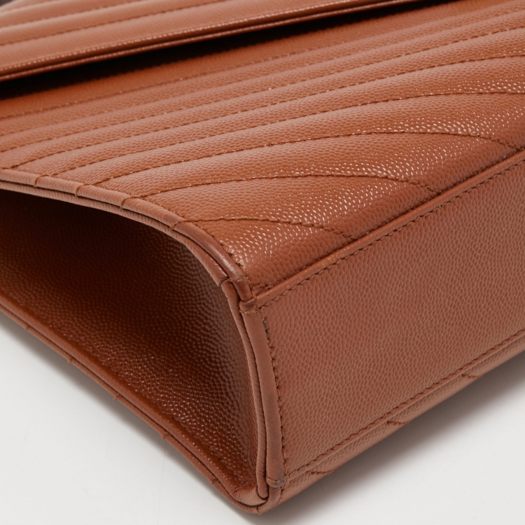 Pre Owned Saint Laurent Brown Matelassé Leather Large Monogram Envelope Shoulder Bag