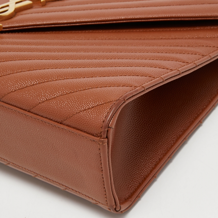 Pre Owned Saint Laurent Brown Matelassé Leather Large Monogram Envelope Shoulder Bag