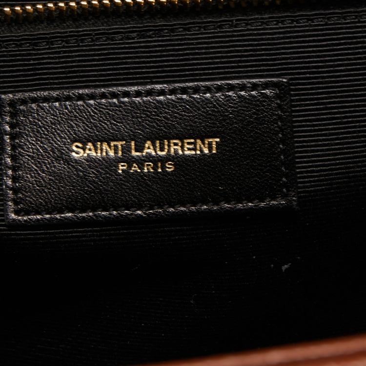 Pre Owned Saint Laurent Brown Matelassé Leather Large Monogram Envelope Shoulder Bag