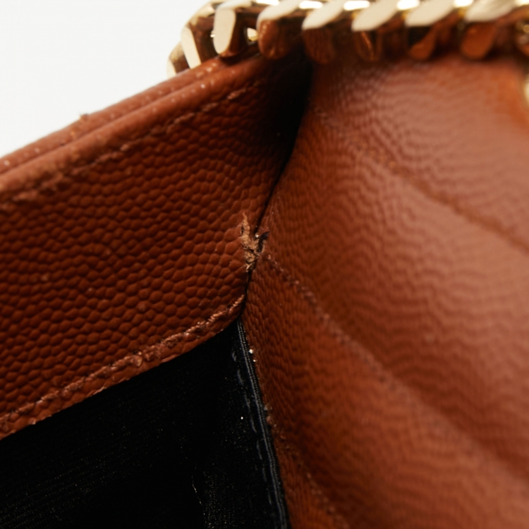 Pre Owned Saint Laurent Brown Matelassé Leather Large Monogram Envelope Shoulder Bag