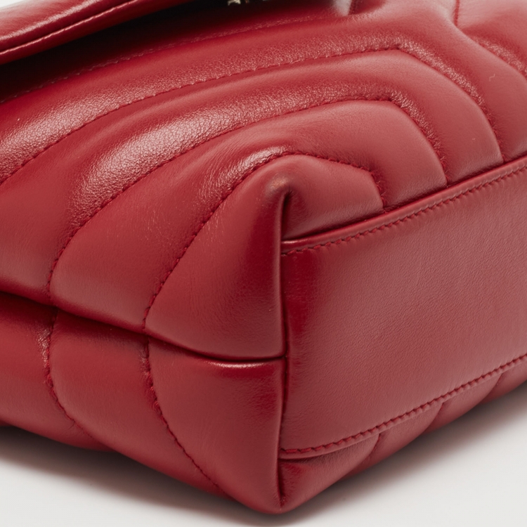 Pre Owned Saint Laurent Red Matelasse Leather Toy Loulou Shoulder Bag