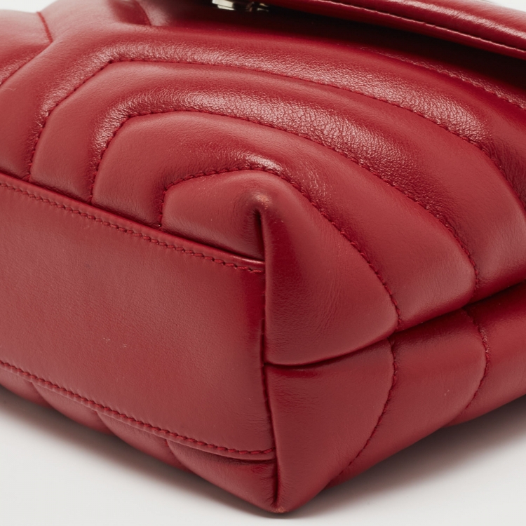 Pre Owned Saint Laurent Red Matelasse Leather Toy Loulou Shoulder Bag