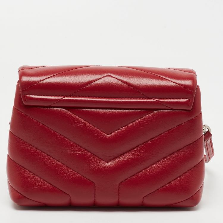 Pre Owned Saint Laurent Red Matelasse Leather Toy Loulou Shoulder Bag