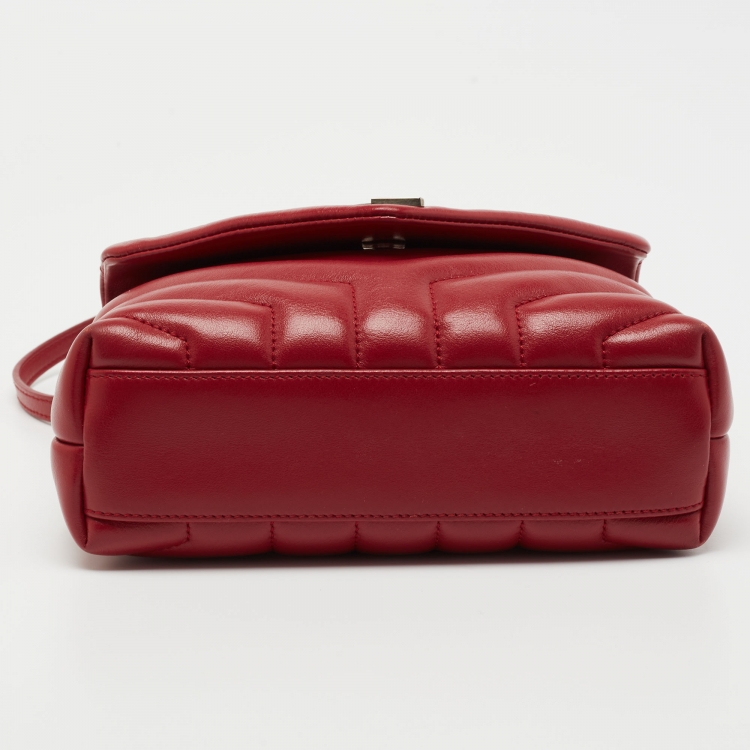 Pre Owned Saint Laurent Red Matelasse Leather Toy Loulou Shoulder Bag