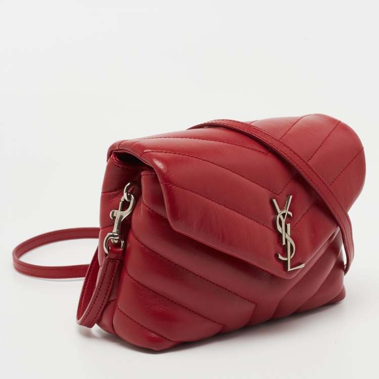 Pre Owned Saint Laurent Red Matelasse Leather Toy Loulou Shoulder Bag