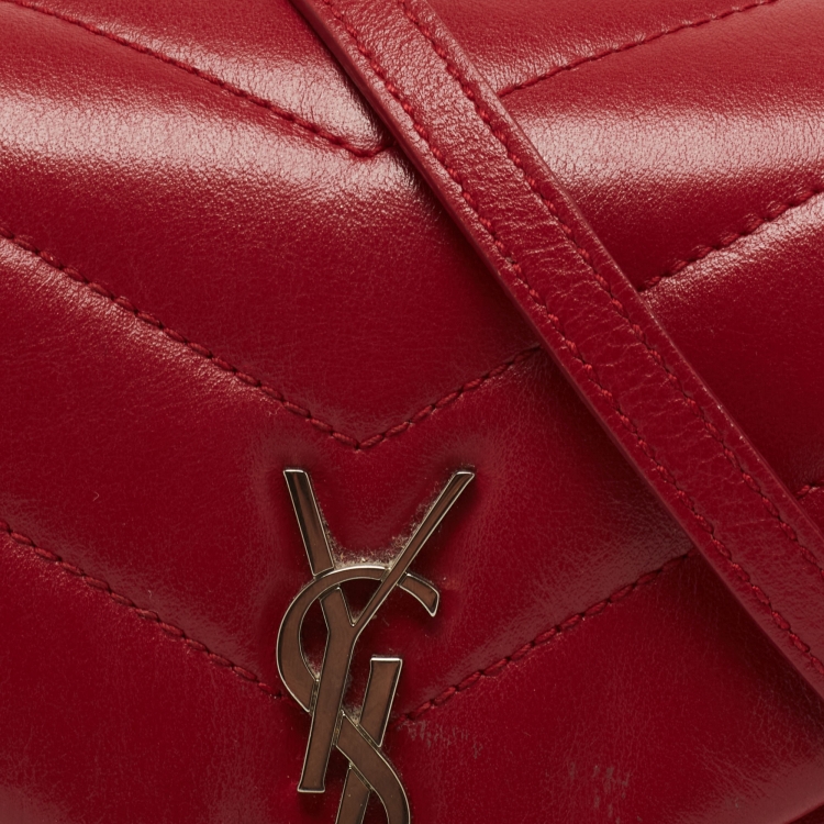 Pre Owned Saint Laurent Red Matelasse Leather Toy Loulou Shoulder Bag