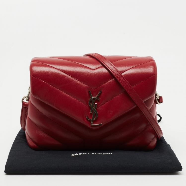 Pre Owned Saint Laurent Red Matelasse Leather Toy Loulou Shoulder Bag