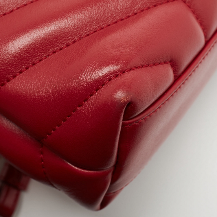 Pre Owned Saint Laurent Red Matelasse Leather Toy Loulou Shoulder Bag