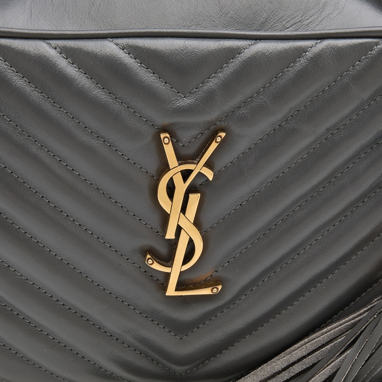 Pre Owned Saint Laurent Grey Matelassé Leather Medium Monogram Lou Camera Crossbody Bag
