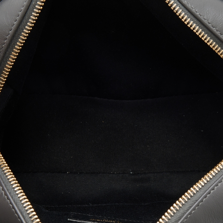 Pre Owned Saint Laurent Grey Matelassé Leather Medium Monogram Lou Camera Crossbody Bag
