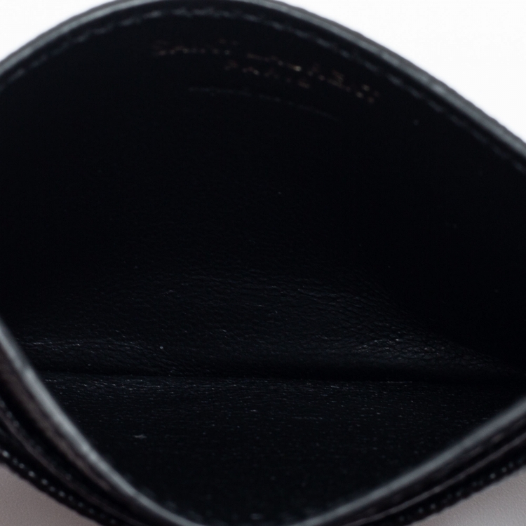 Pre Owned Saint Laurent Black Matelassé Leather Cassandre Card Holder